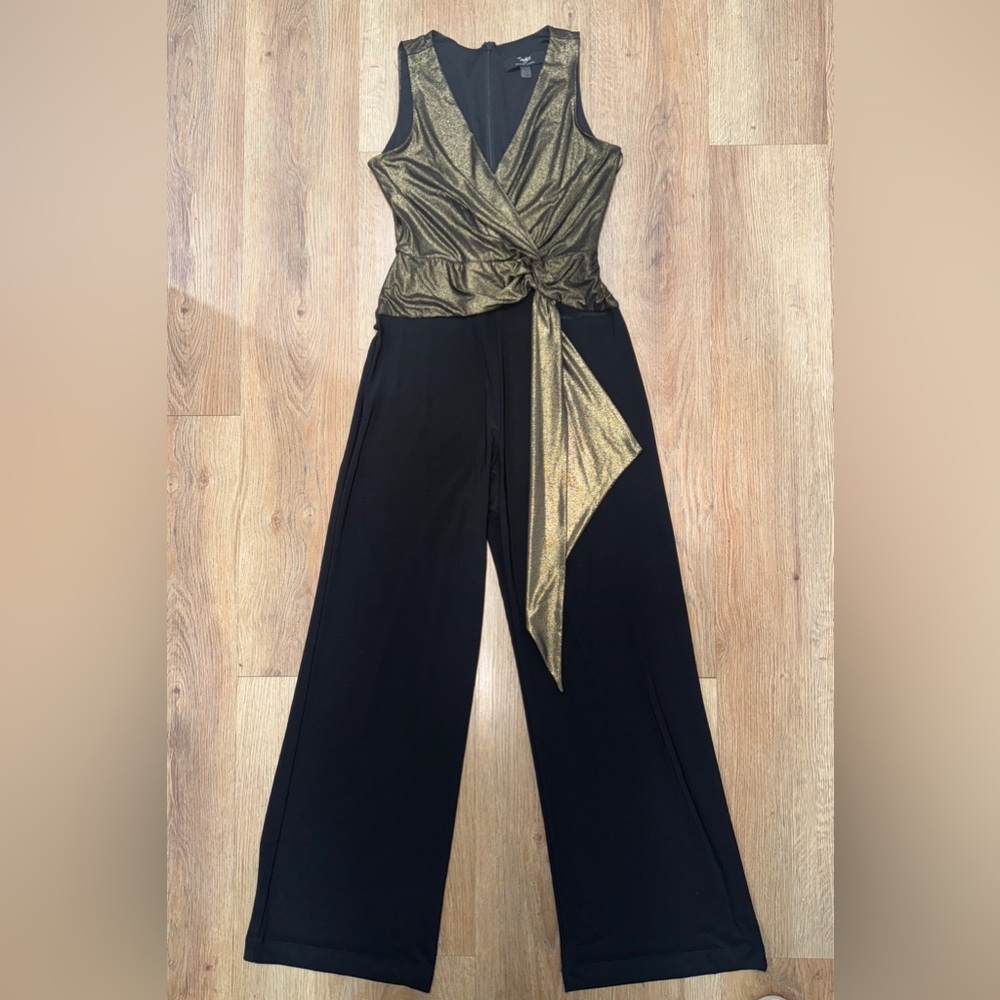 Taylor Black and Gold Metallic Jumpsuit